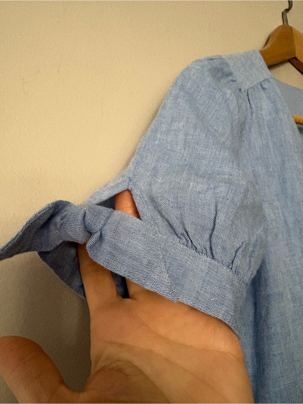 GAP Powder Blue V-Neck Button Front Mini linen and cotton blend Dress - Picture 6 of 7